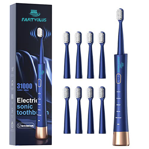 FARTVLOUS  IPX7 Waterproof Sonic Electric Toothbrush,Charge with Intelligent Time Reminder, 5 Modes, 8 Brush Heads, Travel