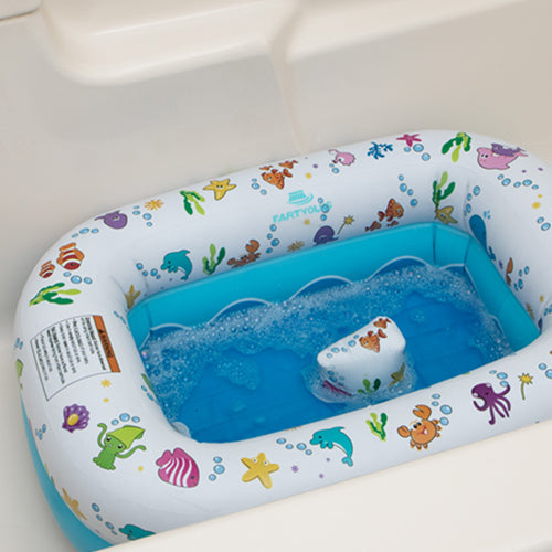 FARTVLOUS  Inflatable Under The Sea Baby Bathtub, Collapsible Safe Baby Bath Tub with Anti-Sliding Saddle Horn Seat, Must Have Travel Toddler Bath, Portable Bathtub Recommended Months 6 to 24