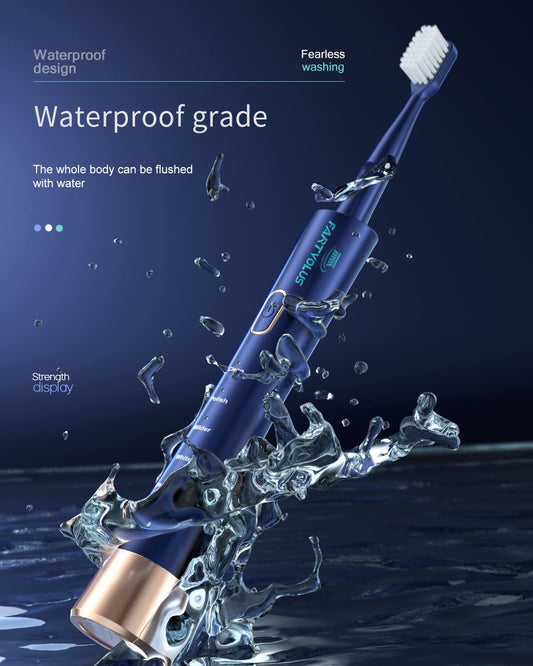 FARTVLOUS  IPX7 Waterproof Sonic Electric Toothbrush,Charge with Intelligent Time Reminder, 5 Modes, 8 Brush Heads, Travel