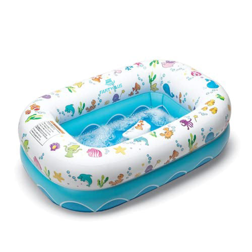 FARTVLOUS  Inflatable Under The Sea Baby Bathtub, Collapsible Safe Baby Bath Tub with Anti-Sliding Saddle Horn Seat, Must Have Travel Toddler Bath, Portable Bathtub Recommended Months 6 to 24